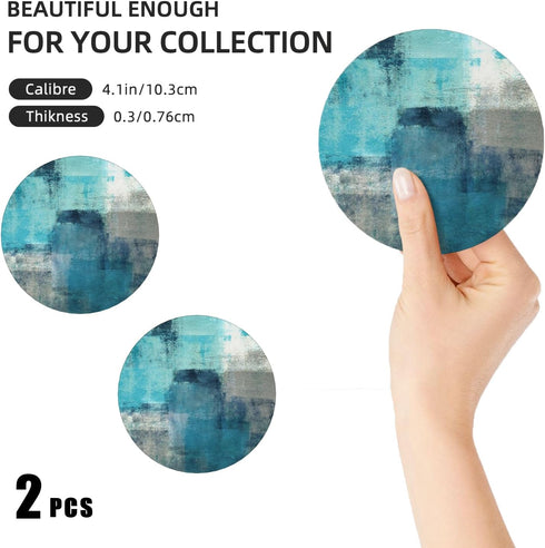 Dsiflylife Set 2 Coasters of Turquoise and Grey Absorbent Ceramic Coasters for Drinks Round Stone Non-Slip Coffee Table