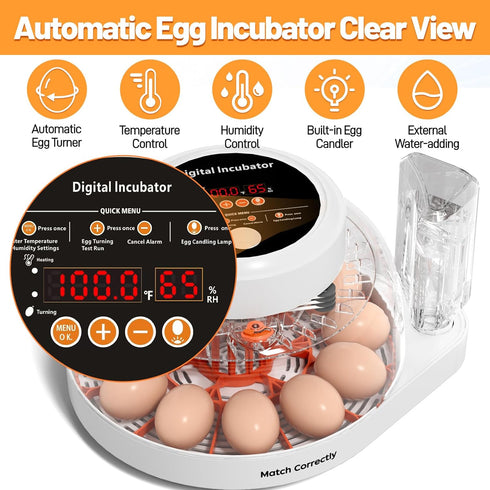 12 Egg Incubator for Hatching Eggs with Automatic Egg Turning, Temperature & Humidity Control Display, Built-in LED Egg