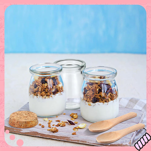 30 3.4 oz FoldTier Pcs Small Glass Jars with Cork Lids Spoons Mini Yogurt Containers with Lid Pudding Jars Glass Favor