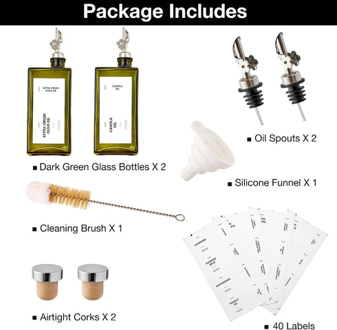 MUVEKA 16.9oz /500ml Set, Olive Oil Dispenser Bottle for Kitchen, Cooking Vinegar Dispenser Bottle Glass Sauce