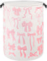 SEASINK Pink Laundry Basket Bow Decor for Girls Room Cute Teens Nursery Hamper