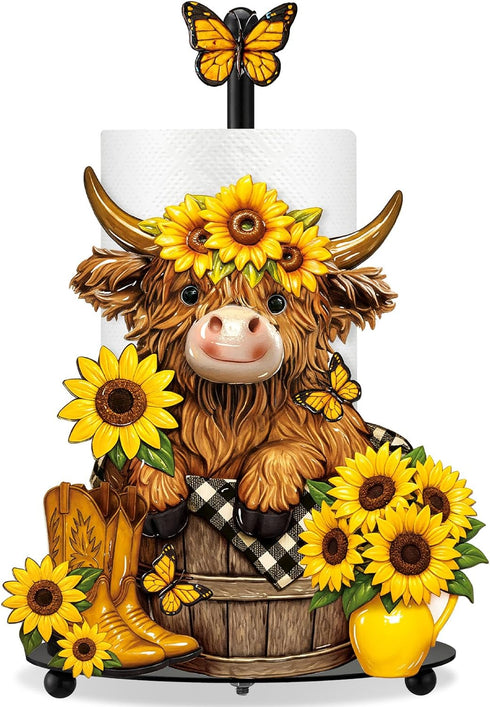 Summer Sunflower Highland Cow Paper Towel Holder Sunflower Floral Cattle Kitchen Bathroom