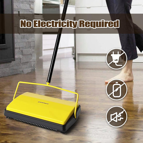 Carpet Sweeper Manual Push with Horsehair Brush, Non Electric Floor Roller Broom for Pet Hair
