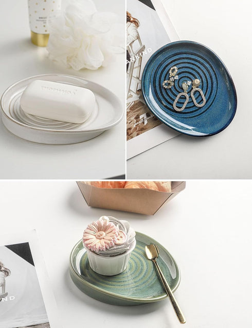 Ceramic Spoon Rest for Stove Top, Glazed Blue Spoon Holder for Kitchen Counter, Utensil Holder for Spoons, Ladles