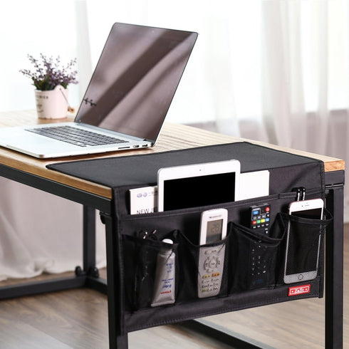 6 Zafit Bedside Storage Organizer - Pockets, Table Cabinet Caddy for Remotes, Phone, Glasses (Black)