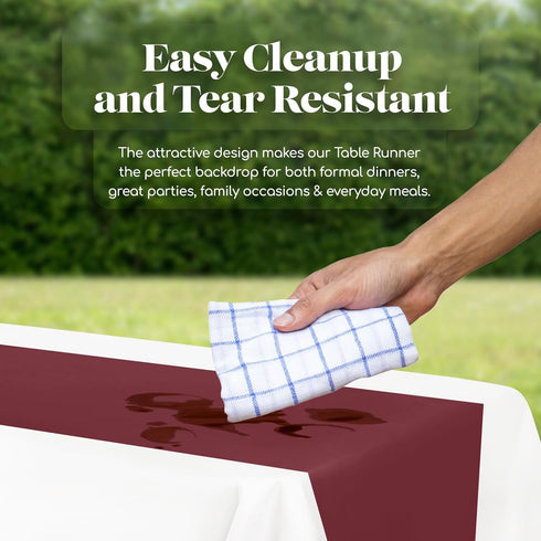 12 Pack 14 108 Inch. Burgundy Premium Disposable Plastic Table Runner x Table Runner for Dinner Parties & Events by