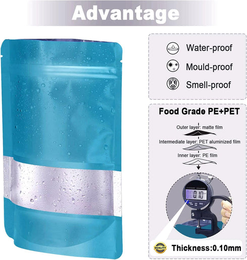 5.5"x7.8" 120pcs Smell Proof Mylar Bags for Food Storage, Stand-up Resealable Bags with Matte Window