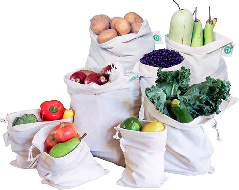 Reusable Bulk Bin Bags - Organic Cotton Muslin Sacks for Dry Goods, Produce, Home Storage & Toys (3 Large, 3 X-Large)