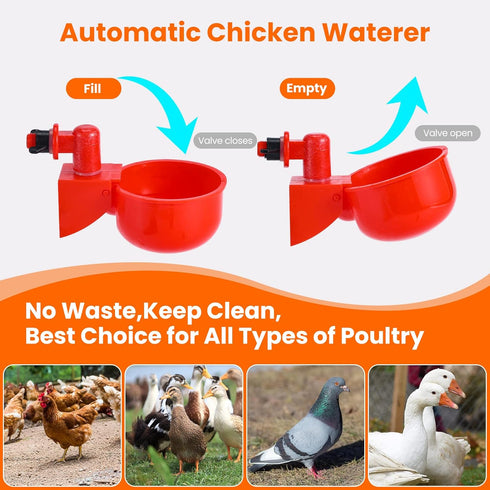 Yrangee 24 Pack, Chicken Water Cups, Chicken Waterer DIY Chicken Water Feeder for Poultry Gravity Filling Automatic