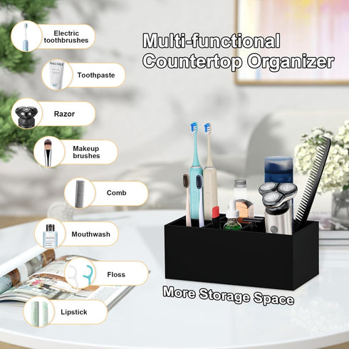 Electric Toothbrush Holder - 5 Slots Resin Organizer with Drain Hole for Bathroom Vanity, Matte Black Countertop Storage