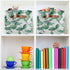 xigua Collapsible Green Leaves Storage Basket, Waterproof Canvas Toy Storage Bin with Leather Handles, 1PCS