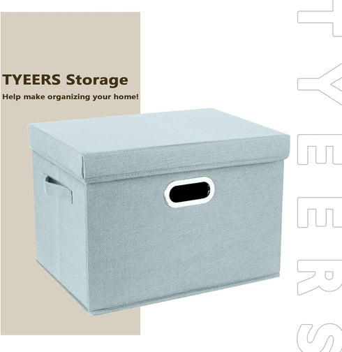 Collapsible Storage Bins TYEERS With Lids, Large Fabric Storage Boxes - 2 Pack - Aqua Spring
