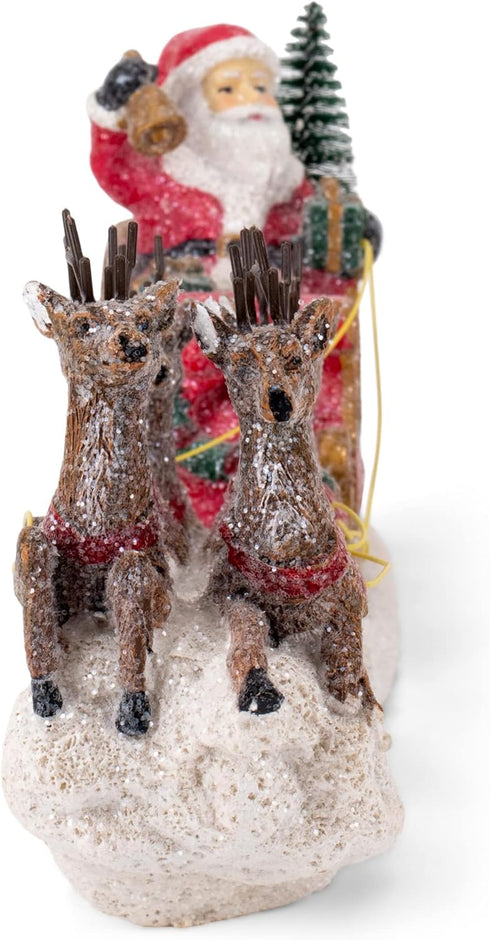 Transpac Y3954 Imports Reindeer Santa Sleigh Figurine - 14.5-inch Length, Resin, Multicolor