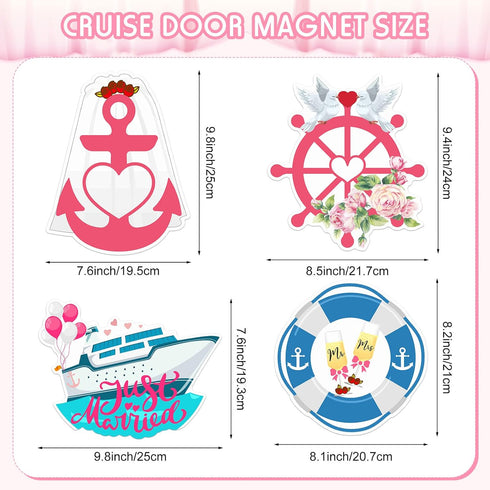 4 Pcs Wedding Cruise Door Decorations Just Married Cruise Magnets Magnetic Wedding Honeymoon Cruise Door Stickers Anchor Life Preserver Magnet Carnival Cruise Cabin Door Car Locker Refrigerator