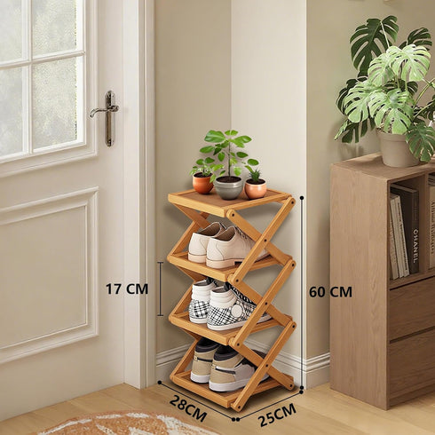 Closet, 4 YYW Shoe Rack, Foldable Bamboo Shoes Shelf, Freestanding Shoe Storage Organiser for Entryway, Bedroom