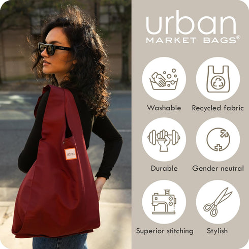 Ocean 3 Foldable Reusable Shopping Bags in 1 Compact Pouch, Durable Fabric, Holds 50+ lbs, Machine Washable