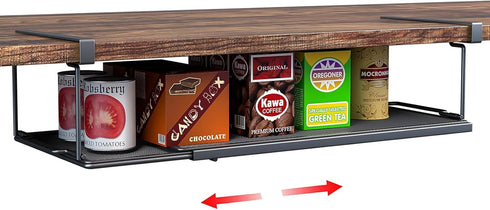 Expandable Under Cabinet Shelf with 6.5 Inch Long Clips for Pantry, Laundry Room, Shoe Shelf - Black, 1 Pack, 5.12" H x