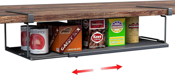 Expandable Under Cabinet Shelf with 6.5 Inch Long Clips for Pantry, Laundry Room, Shoe Shelf - Black, 1 Pack, 5.12" H x