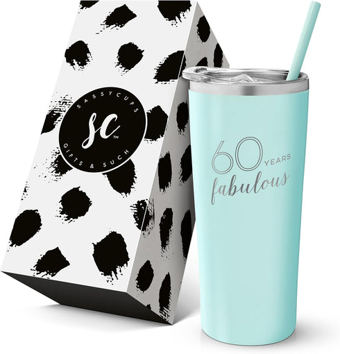 60th Birthday Tumbler - Stainless Steel Cup with Straw and Lid, Insulated Mug for Mom Birthday Party Favors