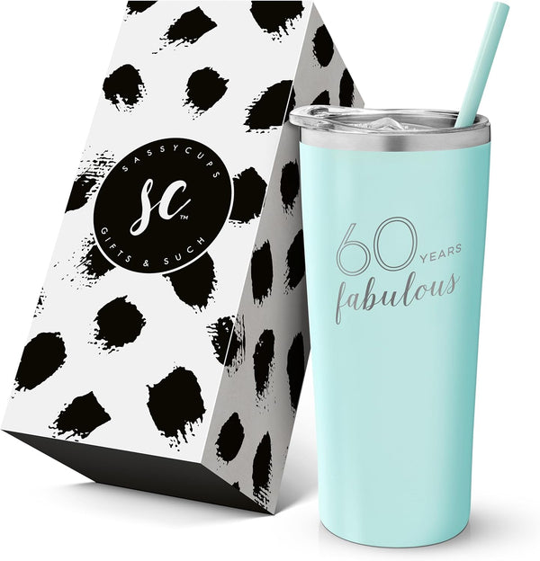 60th Birthday Tumbler - Stainless Steel Cup with Straw and Lid, Insulated Mug for Mom Birthday Party Favors