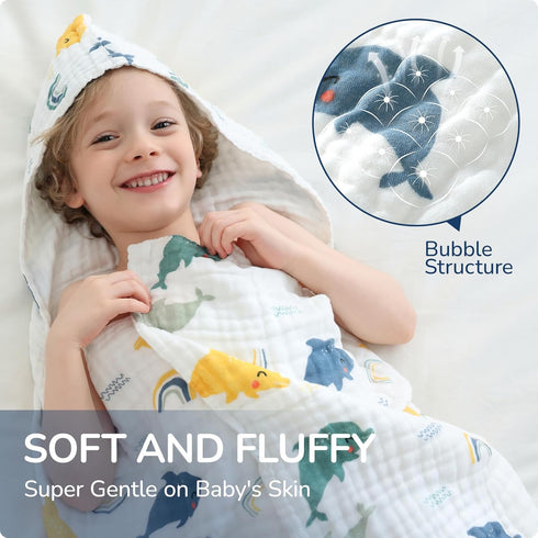 Towels,100% 43x43 Inch Toddler Hooded Bath Cotton Muslin Baby Towels for Boys Girls,Ultra Soft & Absorbent Quick Dry