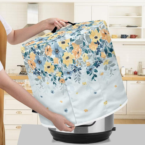 Round Dust Cover for Kitchen Appliance, Floral Printed Durable Rice Cooker Air Fryer Cover 8Qt