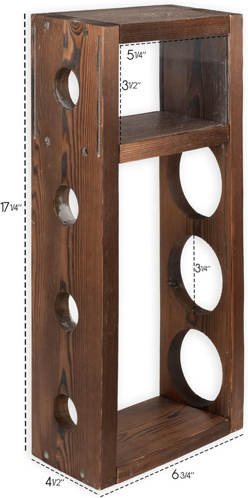 Rustic State Sonoma Countertop Wood Vertical Wine Rack, Freestanding Tabletop Holder for 3 Bottles, Burnt Brown