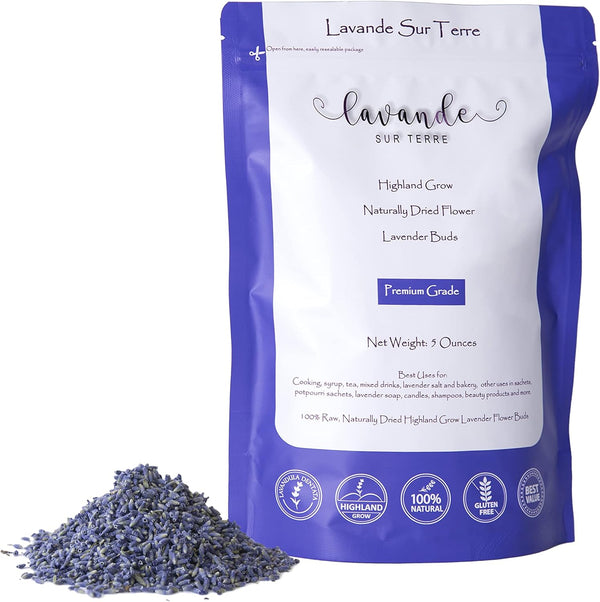 Dried Lavender Flower Buds for Crafts, Baking, Tea, DIY Projects, Sachets & Fresh Fragrance, 5 Ounces Bag
