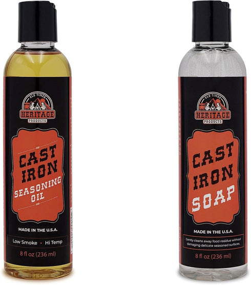 Heritage Products Cast Iron Seasoning Oil, Low-Smoke Hi Temp All-Natural Skillet Conditioner for Dutch Oven, Griddle
