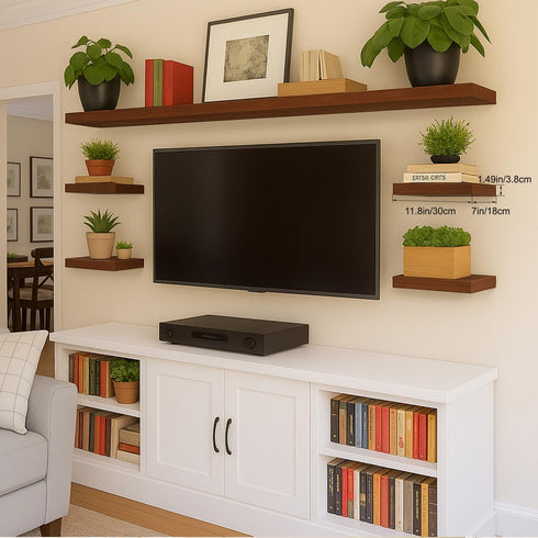12x7x1.5 Set 2) Floating Shelves for Wall, Bathroom Shelves Over Toilet, Wall Shelves & Book Shelf, Hanging Shelf