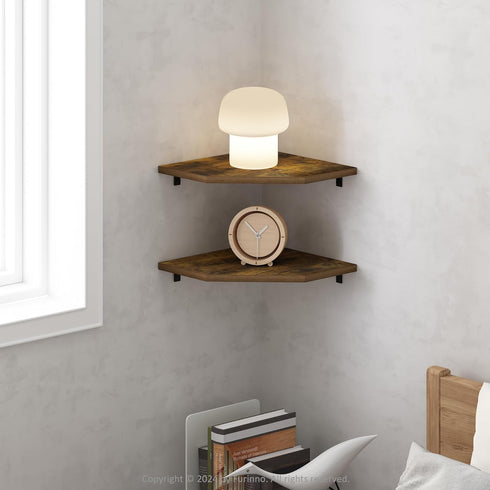 Set 2 Furinno Rossi Hexagon Floating Shelves for Wall, of Geometric Corner Shelf, Wall Mounted Shelves for Bathroom