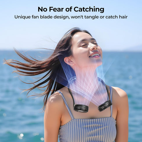 AMACOOL Neck Fan - Battery Operated Neckband Fan, Hands-Free Wearable Personal Fan for Hot Flashes, Travel (Black)