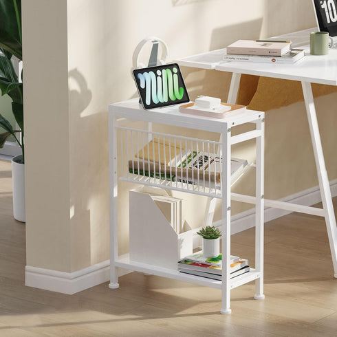 2 1 Side Table for Small Spaces, Narrow End Table with Magazine Holder, in Design Slim Side Table, Skinny Nightstand