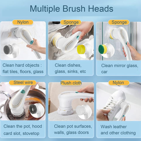 Handheld Cordless Electric Spin Scrubber, Rechargeable Cleaning Brush with 5 Heads for Kitchen, Bathroom, Floor, Glass