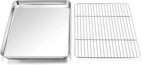 P&P CHEF 12.5 Inch Baking Sheet Pan with Rack Set, Stainless Steel Cookie Sheet Tray for Oven Use
