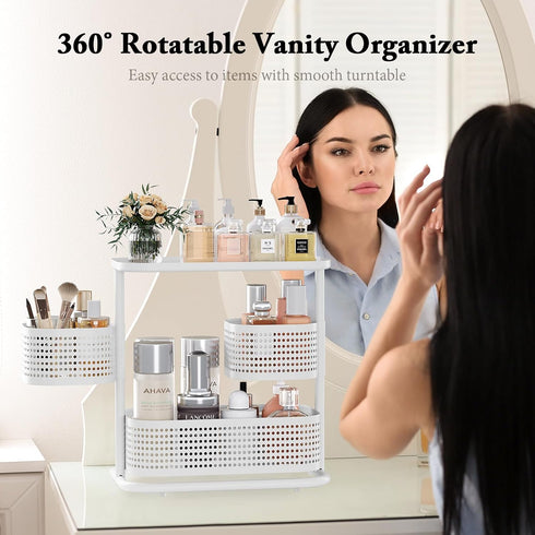 3-Tier Counter Countertop Rotating Bathroom Organizer, Vanity Tray for Makeup & Skincare, Spice Rack Storage