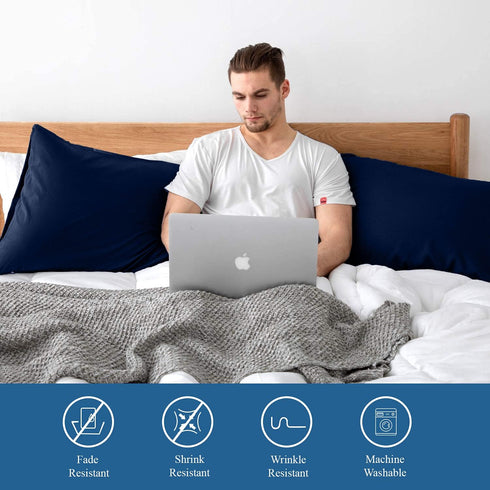 DAN RIVER 100% Organic Cotton Jersey Queen Pillowcases, Set of 2, 20" x 30", Navy, Breathable Cooling