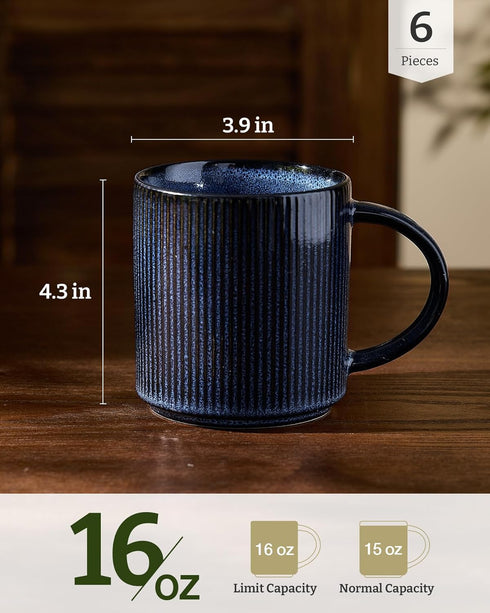 Set 6, 16 oz Set Set, famiware Coffee Mug for Star Catering Mugs Cup with Handle for Coffee, Tea, Cocoa, Milk - Ceramic