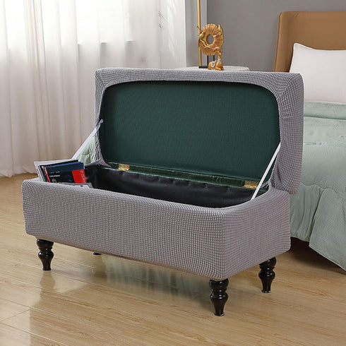 Lussenwert Ottoman Cover Rectangle, Stretch Jacquard Storage Ottoman Cover Rectangle Removable Storage Bench Cover