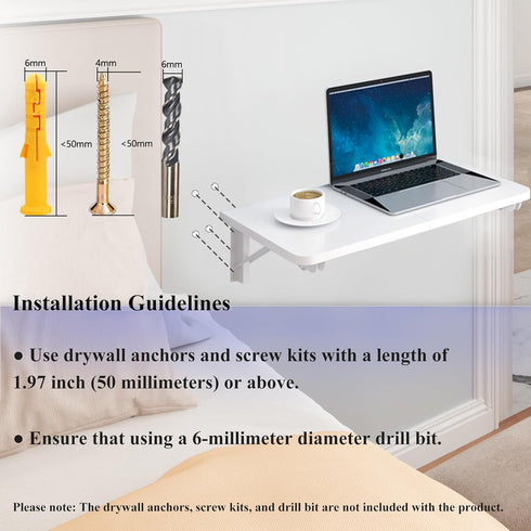TEAMIX Wall Mounted Desk, White Folding Desk for Small Spaces with Heavy-Duty Brackets