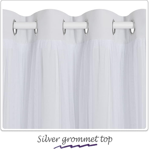 72 inches 52" 2 PONY DANCE Bedroom Curtains Long - Double Layered Ombre Panels with White Sheer Overlay, Purple Bedroom