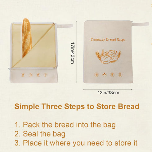 Lorine 13 17'', (2 Beeswax Lining Bread Bags, Reusable Bread Bags for Homemade & Sourdough Bread, Large capacity *