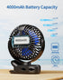 SWEETFULL Portable Clip on Fan, Battery Operated Stroller Fan, 4000mAh Rechargeable Mini Cooling Desk Fan (Black)