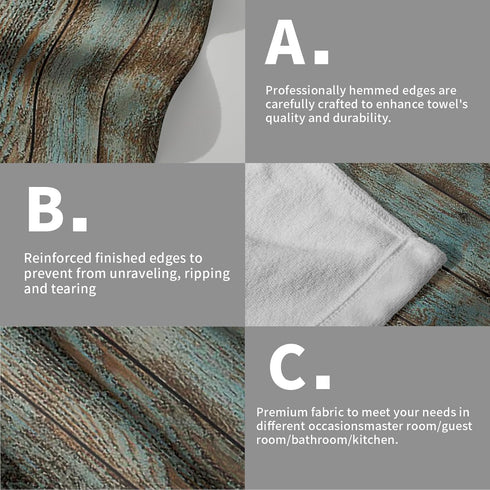 15x30 Set 2, Country Giwawa Rustic Barn Wood Hand Towel of Vintage Teal Turquoise Brown Plank Fingertip Towel Retro