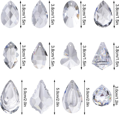 Decoration,Pack 12 H&D Clear Jewelry Crystals Pendants Chandelier Lamp Lighting Drops Prisms Hanging Glass Prisms Parts