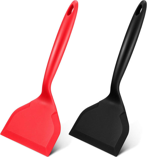 Shappy 2 Pcs Wide Silicone Spatula, Nonstick Fried Shovel Turner for Cookware, Egg Cookie Omelette (Black, Red)