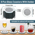 6 Set, 4 Inches Pcs Glass Mirrored Coasters for Drinks with Holder, Mckanti Crushed Diamond Coaster Silver Crystal Wine