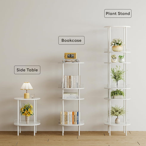 Storage,2-Tier (1PC,White) Small Modern Oval Side Table with Side Tables Living Room,Sturdy Nightstand for Small Space