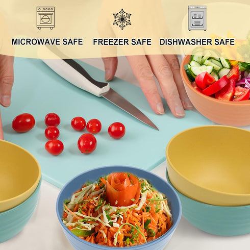 Wheat Straw Bowl Sets, 8 PCS Unbreakable 26 OZ Cereal Bowls, Microwave and Dishwasher Safe, BPA Free for Soup