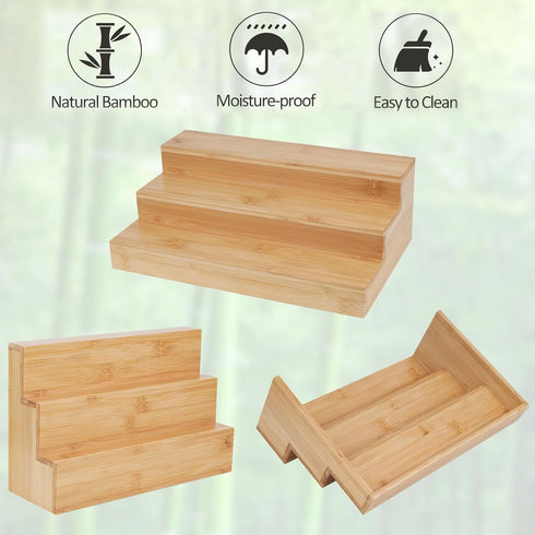 2 Pack Countertop Spice Rack Riser for Cabinet, Bamboo Spice Organizer Display Shelf for Kitchen